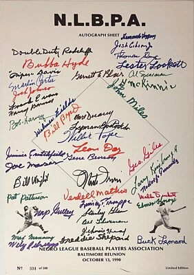 Negro League (N.L.B.P.A) Signed 1990 Reunion 11x17 Poster Sheet 43 Sigs- Beckett - Image 1 of 2