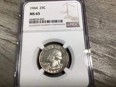 1964 Washington 90% moeda de 25 centavos de prata classificada por NGC MS65/6548333 23ti - Imagem 1 de 4