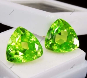 8.20 Ct Natural Green Peridot Trillion Cut AAA Certified Loose Gemstone Pair - Picture 1 of 8