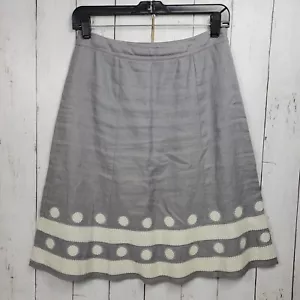 Boden All Linen Womens Size 2A Embroidered Trim Lined Skirt Gray Stripes Dots - Picture 1 of 8
