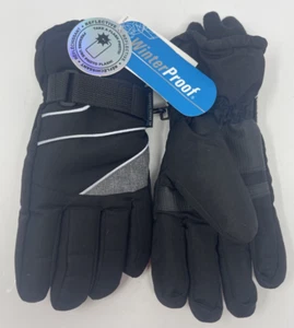 WinterProof Black Reflective Ski Gloves Youth Boys Sz L/XL (12-16) NWT - Picture 1 of 5