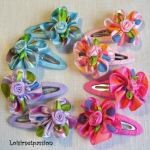 BARRETTE PINCE à CHEVEUX CLIC CLAC FLEUR POIS & ROSE ENFANT - CH09 - Picture 1 of 5