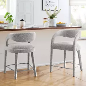 Modway Pinnacle Boucle Upholstered Counter Stool Set of Two in Taupe Silver - Picture 1 of 10
