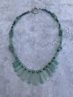 Vintage Green Jade Bead Necklace Estate Natural Gemstone Jewelry Beautiful 16"