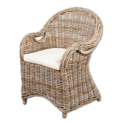 LEBENSWOHNART Rattan-Sessel CHARLOTTE Antique Grey mit Sitzkissen Stuhl Armlehnstuhl Rattan