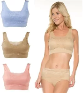 Rhonda Shear 3-pack "Ahh" Bra with Lace Overlay (616800), Pink/Blue/Nude,Size S - Picture 1 of 8