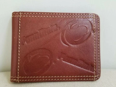 New Penn State Nittany Lion Brown Embossed Leather ID holder /Wallet/Billfold Cover