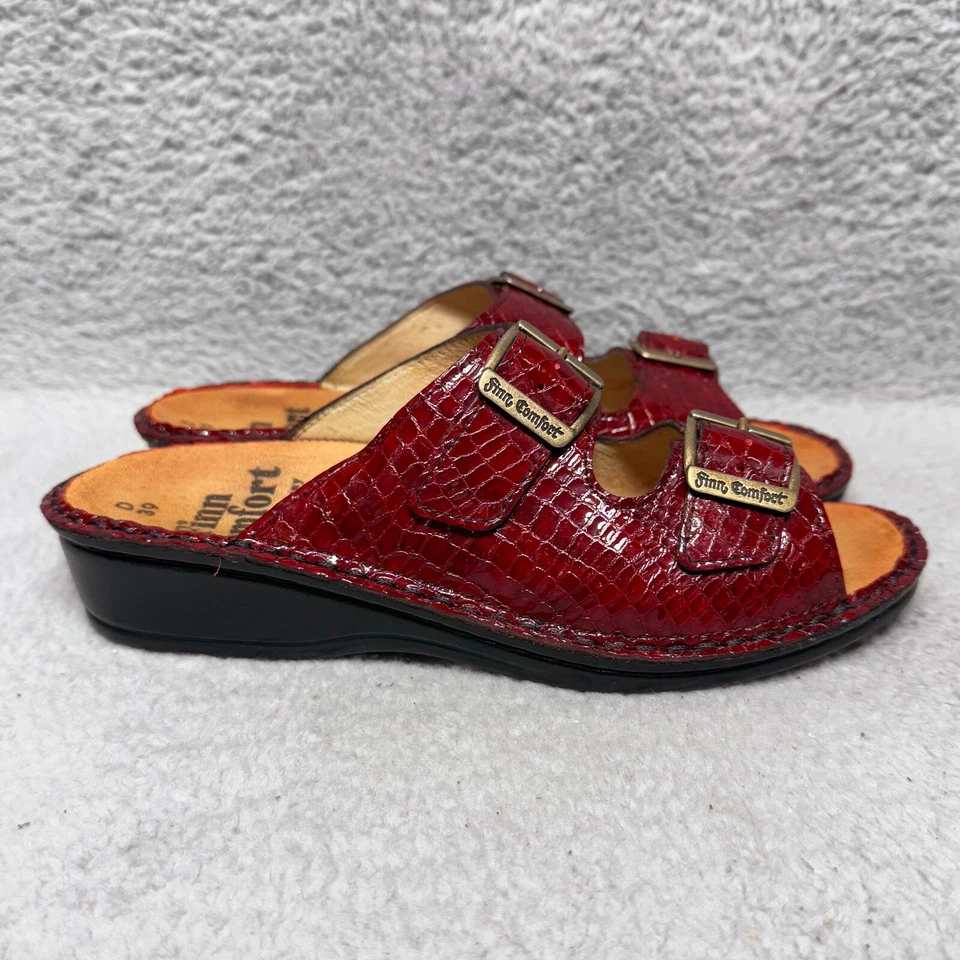 Finn Comfort 女式 39 码 US 8-8.5 拖鞋凉鞋红色双扣楔形鞋 — 第 1/4 张图片