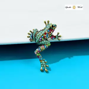 Colourful Rhinestone Green Frog Brooch Animal Coat Pin Brooch for Men & Women - Picture 1 of 6