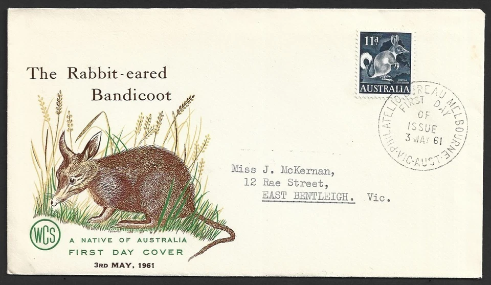 Australia WCS 1961 The Rabbit -Eared Bandicoot 11d FDC Foto 1 de 1