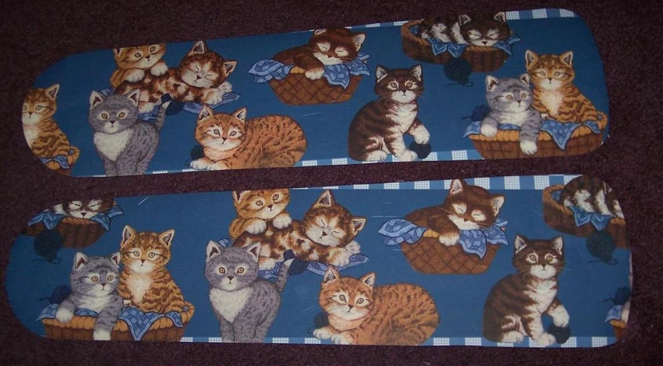 CUSTOM ~ 42" CEILING FAN WITH ADORABLE KITTENS CATS MOTIF~ COUNTRY BLUE - Image 1 of 1