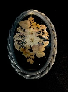 Lasting Impressions Vintage Dried Pressed Flowers Pewter Frame Window Suncatcher - Picture 1 of 7