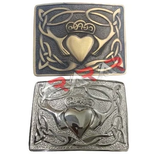 Scottish Buckle Kilt Highland Kilts Belt Buckle Claddagh Antique Chrome AAR New - Picture 1 of 3