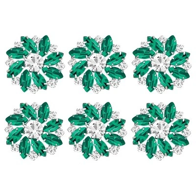 6Pcs Green Silver Flower Alloy Rhinestone Shank Buttons 1 Inch Bouquet Rhines... - Image 1 of 4