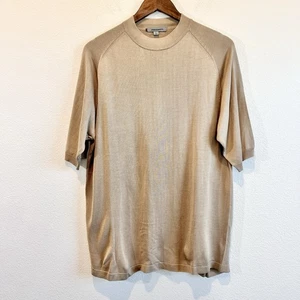 Johnston and Murphy 100 Percent Silk Knit Shirt Tan Beige Short Sleeve Men’s L - Picture 1 of 8