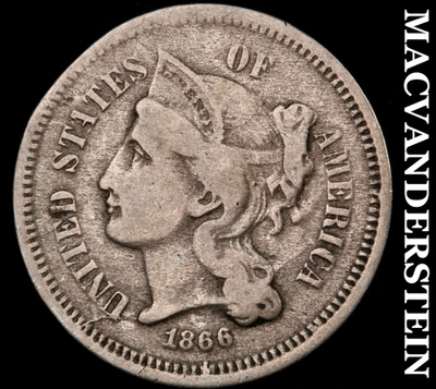 1866 Three Cent Nickel - Scarce  Better Date  No Reserve  #F7725 - Image 1 of 2