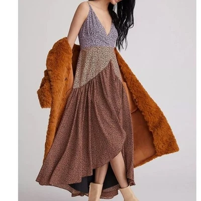 Anthropologie NWT Hutch Floral Contrast Satin High-Low Wrap Midi Dress XS - Image 1 of 4