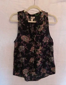 Let It Be Paisley Print Hi-Low Split Neck Sleeveless Chiffon Blouse Size Large - Picture 1 of 7