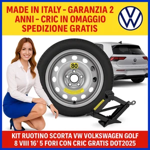 💥Kit Ruotino Scorta VW Volkswagen Golf 8 VIII 16” 5 Fori + Cric Gratis DOT2025 - Imagen 1 de 11