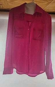 Express The Portofino Shirt Pink Sheer button down blouse lightweight Size S - Picture 1 of 12