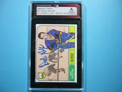 1968/69 TOPPS HOCKEY CARD 41 DALE ROLFE ROOKIE NM KSA A AUTHENTIC AUTO AUTOGRAPH - Image 1 of 4