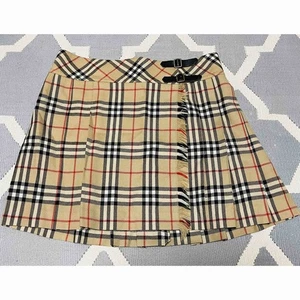 Burberry Blue Label Nova Check Wool Pleated Mini Skirt Double Leather Belt 36  - Picture 1 of 10