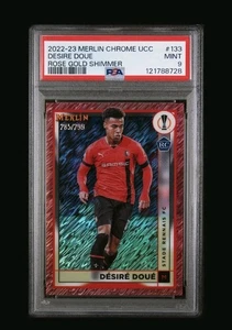 2022-23 Topps Merlin UCC Desire Doue RC /299 Rose Gold Shinmer PSA 9 - Bild 1 von 3