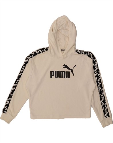 OFF WHITE Felpa con cappuccio PUMA donna oversize grafica UK 14 media bianco sporco cotone CW07