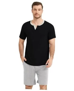 Men's Pajamas Set-Viscose Made from Small Black/Light Heather Grey - Picture 1 of 6