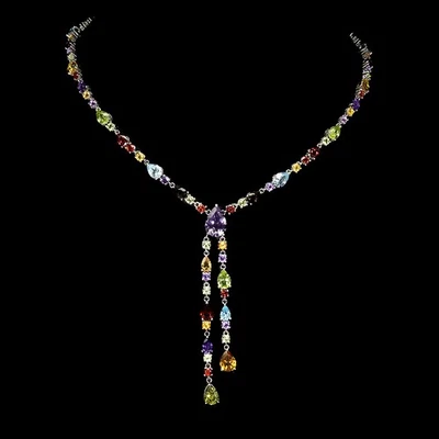 925 Sterling Silver Necklace Pear Amethyst 12x8mm Peridot Topaz Gemstone 18in - Image 1 of 4