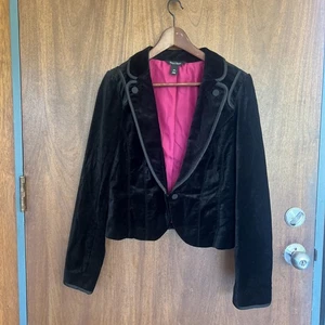 WHBM Velvet Blazer Womens 10 Cropped Peplum Fitted Gothic Steampunk Puff Sleeve - Picture 1 of 6