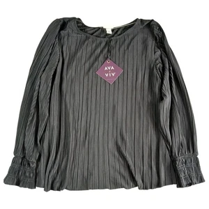 Ava & Viv Shirt Women XXL 2XL Black Blouse Long Sleeve Flowy Business Stripe NWT - Picture 1 of 8