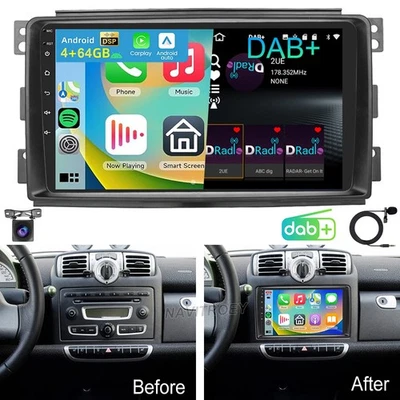 DAB+ 4+64GB Für Smart Fortwo 451 2005-2010 Android 15 Autoradio Carplay GPS Navi - Bild 1 von 4