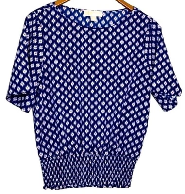 Blusa Michael Kors Top Mujer Talla XS Estampado Azul Manga Corta Cintura Elástica Foto 1 de 4