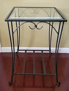 Longaberger Wrought Iron Square Side Table w/Glass Top Mint Condition 24" - Picture 1 of 6