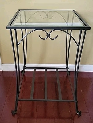 Longaberger Wrought Iron Square Side Table w/Glass Top Mint Condition 24" - Image 1 of 4