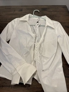 Women's NEW NWT White Button Up Down Shirt Blouse - MEDIUM MED M - Picture 1 of 3