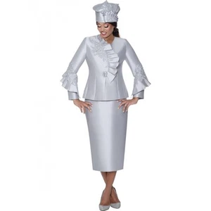GMI Church Dress formal peplum skirt suit with Elegant Satin Finish Rhineston - Picture 1 of 9
