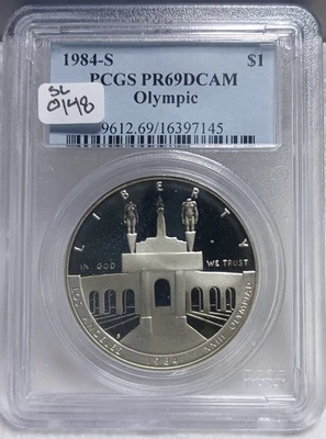 1984-S  $1 OLYMPIC COMMEMORATIVE SILVER DOLLAR PCGS PR69 DCAM. Video SL0148 - Image 1 of 2