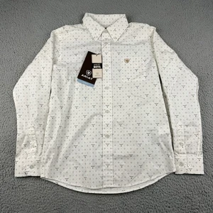 Ariat Shirt Boys M 10-12 White Edmond Classic Fit Long Sleeve Button Down - Picture 1 of 11