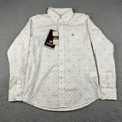 Ariat Shirt Boys M 10-12 White Edmond Classic Fit Long Sleeve Button Down - Image 1 of 4