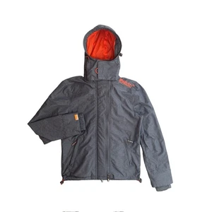 Superdry Windcheater Jacke mit Kapuze grau orange gefüttert drei Reißverschlusstaschen Gr. S - Bild 1 von 9