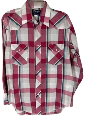 Top Wrangler Corte Vaquero X Colas Largas 16 34 Cuadros Rosa Blanco Tostado Perla Snap Rodeo Foto 1 de 4