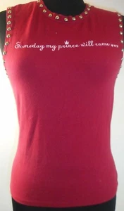 T-shirt LU LAME borchie rosse vintage cotone un giorno il mio principe verrà cuore - Foto 1 di 5