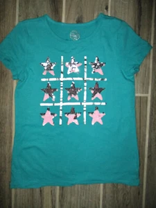 SO T-Shirt Top Teal Short Sleeve Sequin Tic Tac Toe Girls 16 EUC - Picture 1 of 2