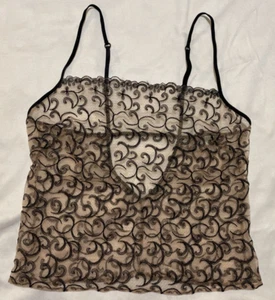 Cosabella Camisole Top Sz L Black Beige Embroidered Mesh Sheer Crop Vintage Y2K - Picture 1 of 10
