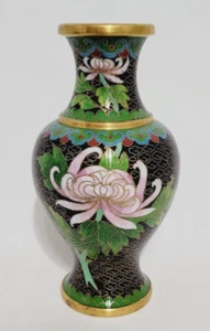 Vintage Chinese Cloisonne Hand Painted Flower Vase Floral - Picture 1 of 14