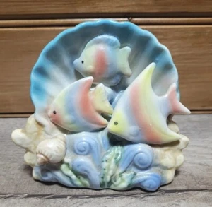 Ceramic Coral Fish Ornament, Fish In A Shell MCM Decor 4" Tall Pre-owned VG  - Picture 1 of 8