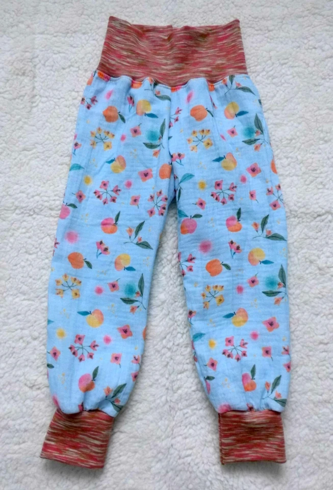Summer pants ♥ muslin pants ♥ apples flowers ♥ light blue ♥ size 62-158 - Image 1 of 1