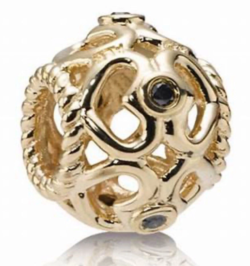 Authentic Pandora Retired 14k Yellow Gold Heart Charm 750466DB Black Diamonds - Image 1 of 4